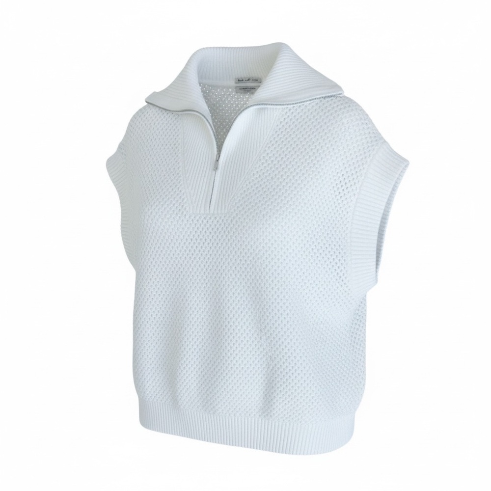 Scotch & Soda Amsterdam White Textured Knit Sweater Vest Half Zip Funnel Neck XL